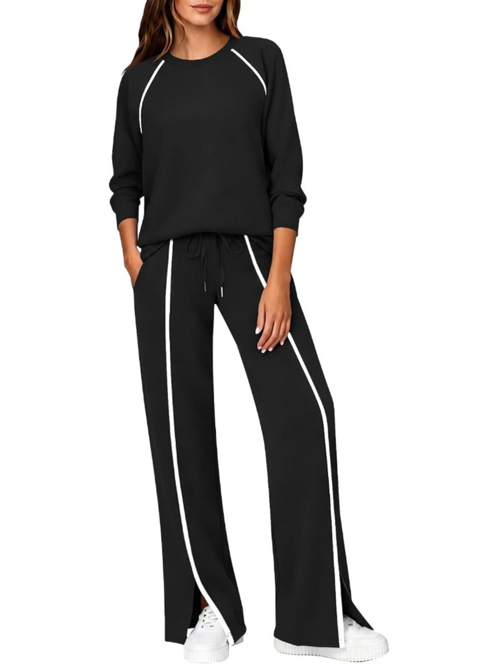 Chic Women's 2-Piece Lounge Set | Travel Outfit with Wide Leg Pants & Top